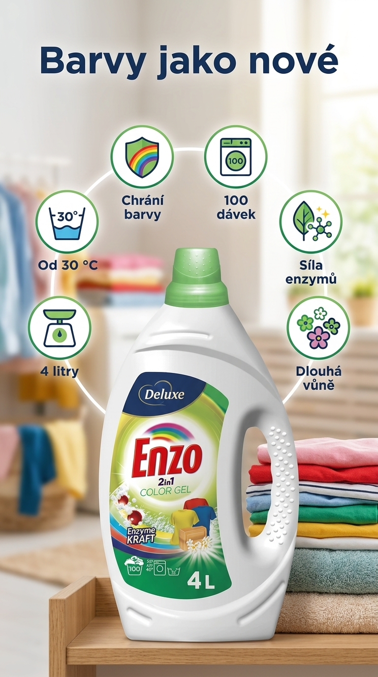 Enzo Deluxe Color gel na praní - mobilní infografika