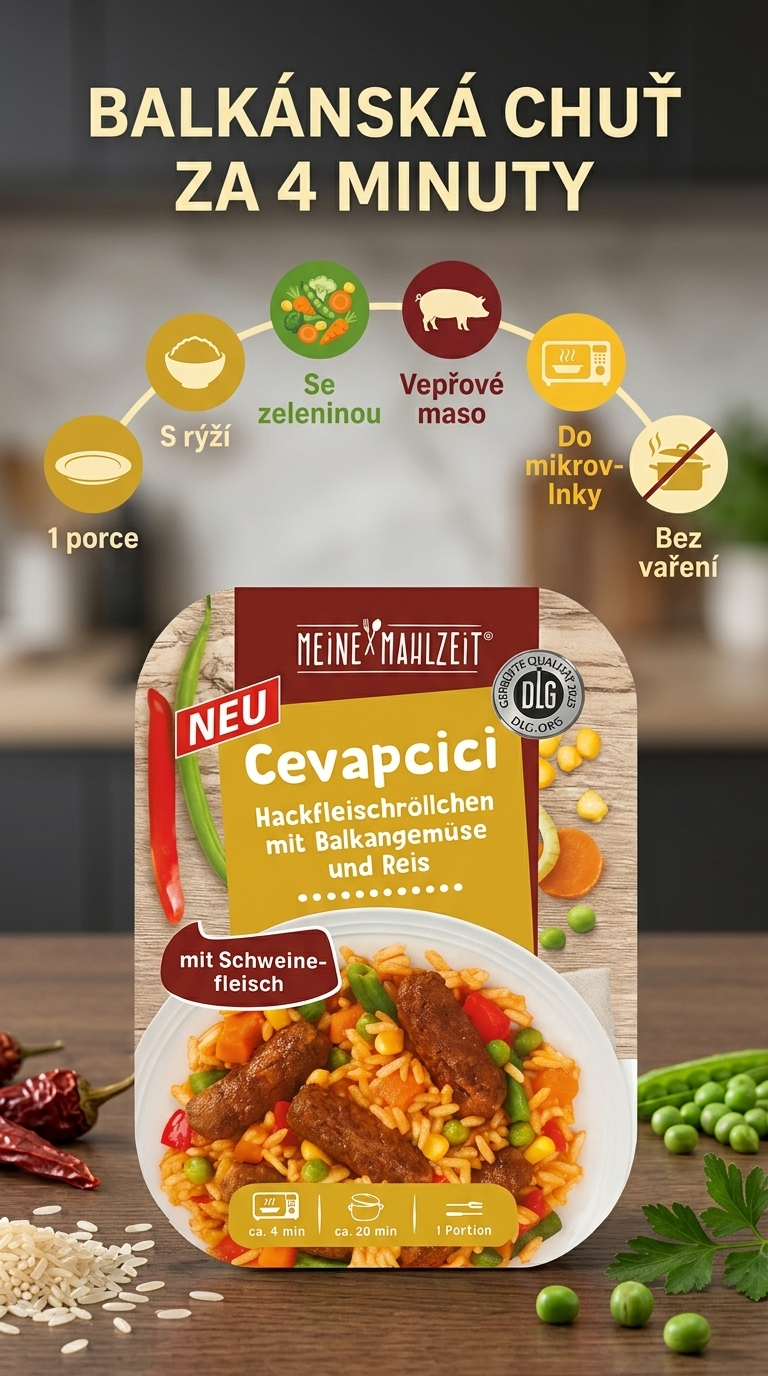 Meine Mahlzeit Čevapčiči s balkánskou zeleninou a rýží 300 g - mobilní infografika