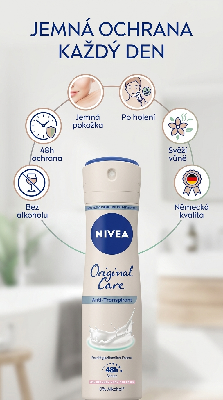 Nivea antiperspirant sprej Original Care 150 ml - mobilní infografika