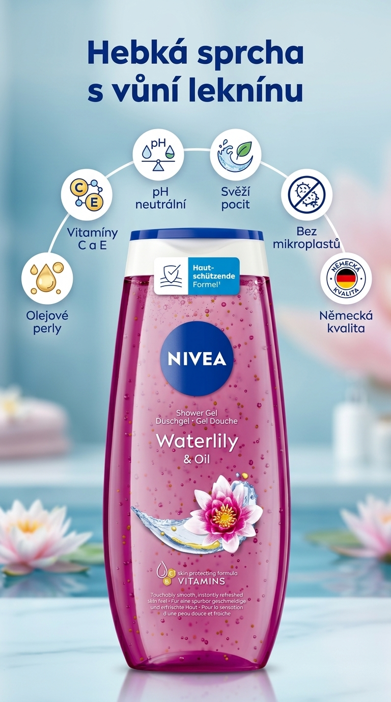 Nivea Waterlily & Oil sprchový gel 250 ml - mobilní infografika