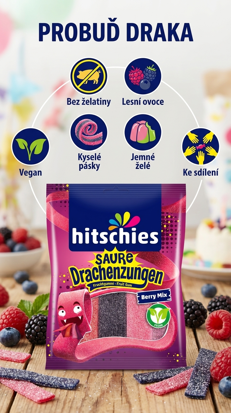 Hitschies kyselé dračí jazyky Berry Mix - mobilní infografika
