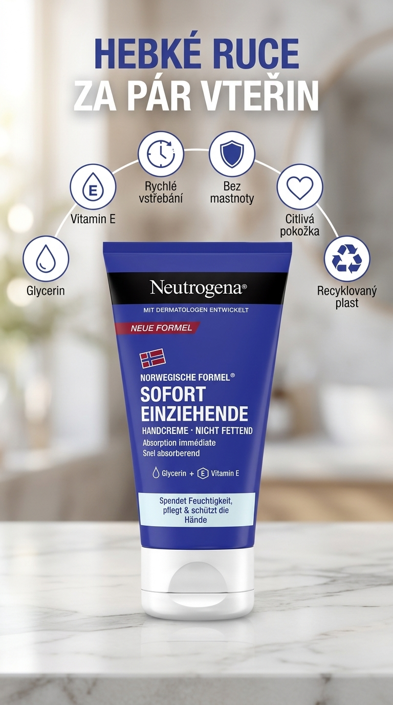 Neutrogena krém na ruce s okamžitým vstřebáváním 75 ml - mobilní infografika