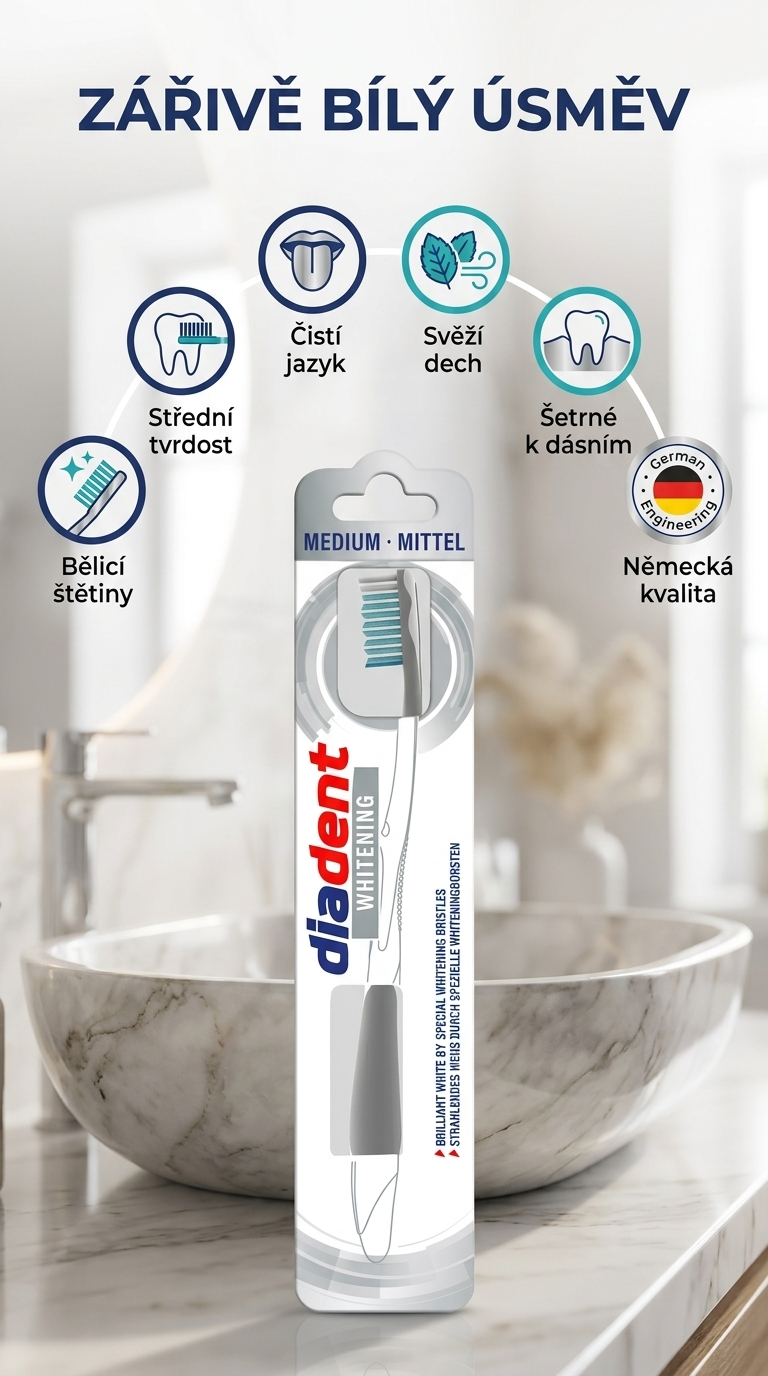 Diadent zubní kartáček Whitening - mobilní infografika