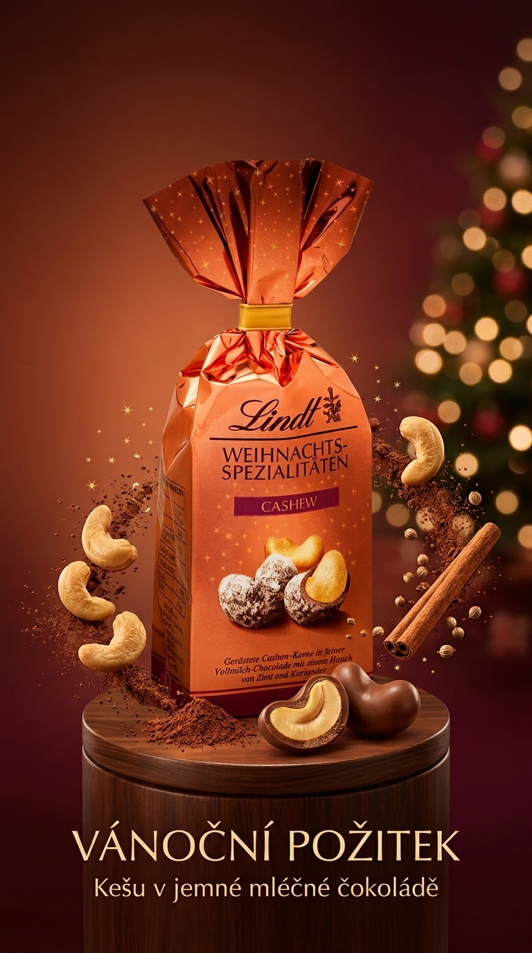 Lindt Vánoční kešu oříšek v čokoládě - sváteční lifestyle poster