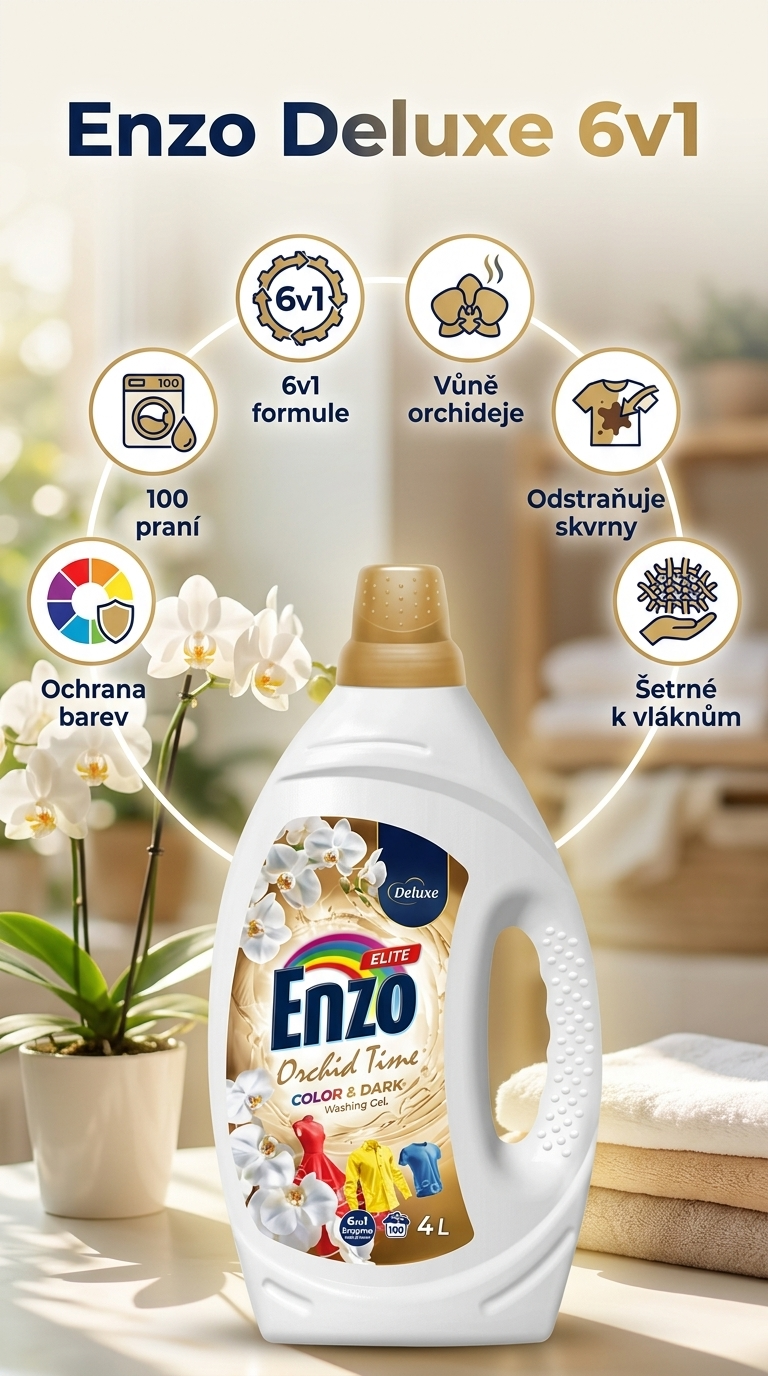 Enzo Deluxe Orchid Time prací gel 6v1 - mobilní infografika