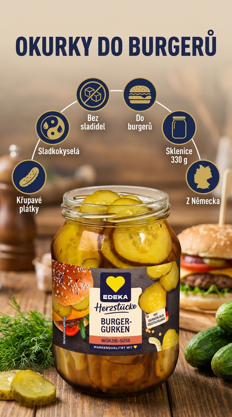 Edeka okurky do hamburgerů - mobilní infografika