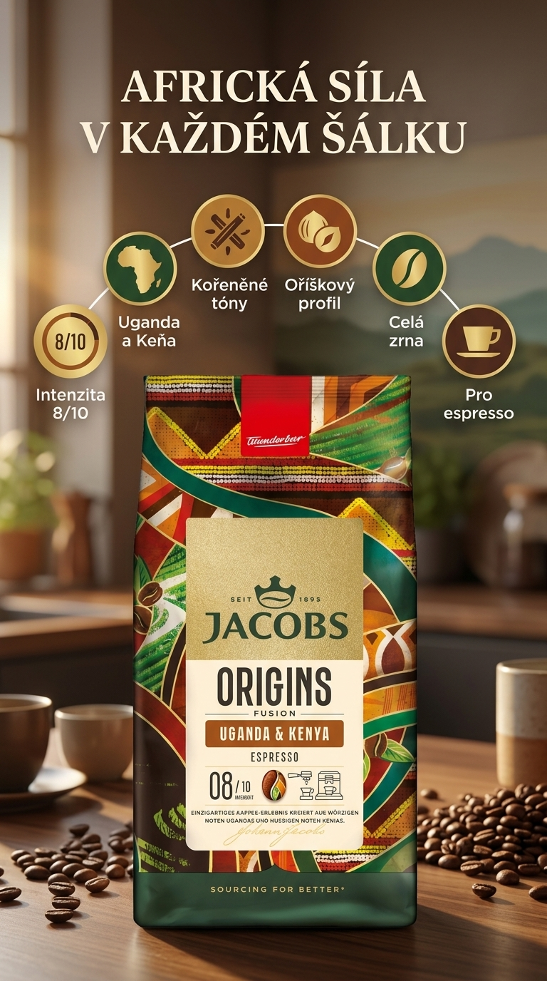 Jacobs Origins Uganda a Keňa zrnková káva - mobilní infografika