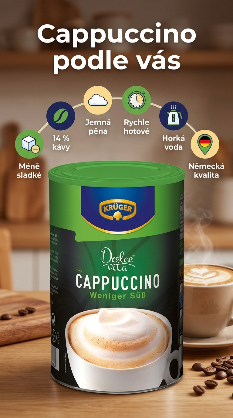 Krüger Dolce Vita Cappuccino méně sladké - mobilní infografika