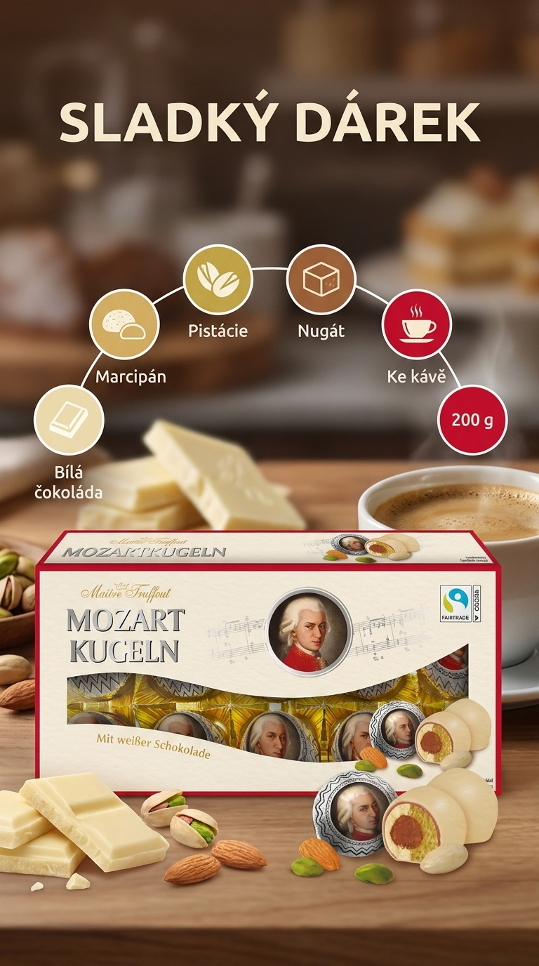 Maitre Truffout Mozartovy koule v bílé čokoládě 200 g - mobilní infografika