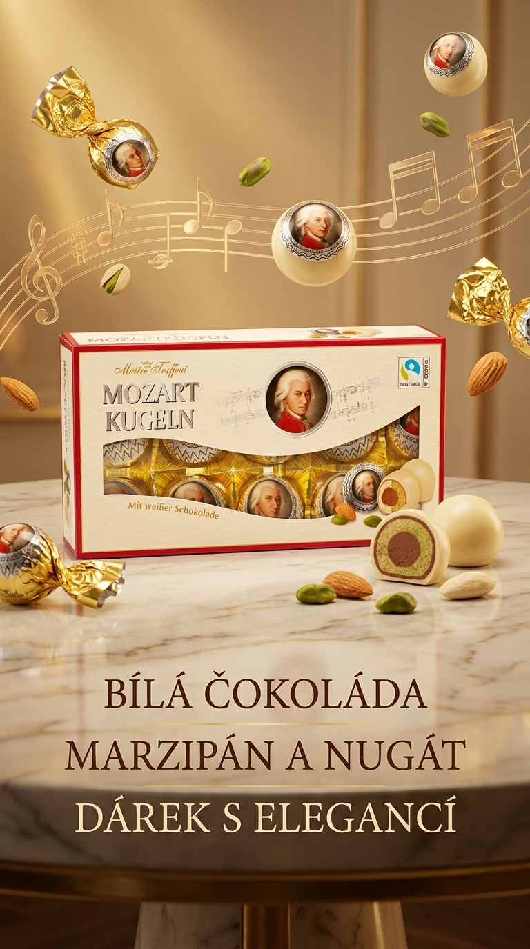 Maitre Truffout Mozartovy koule v bílé čokoládě 200 g - lifestyle poster
