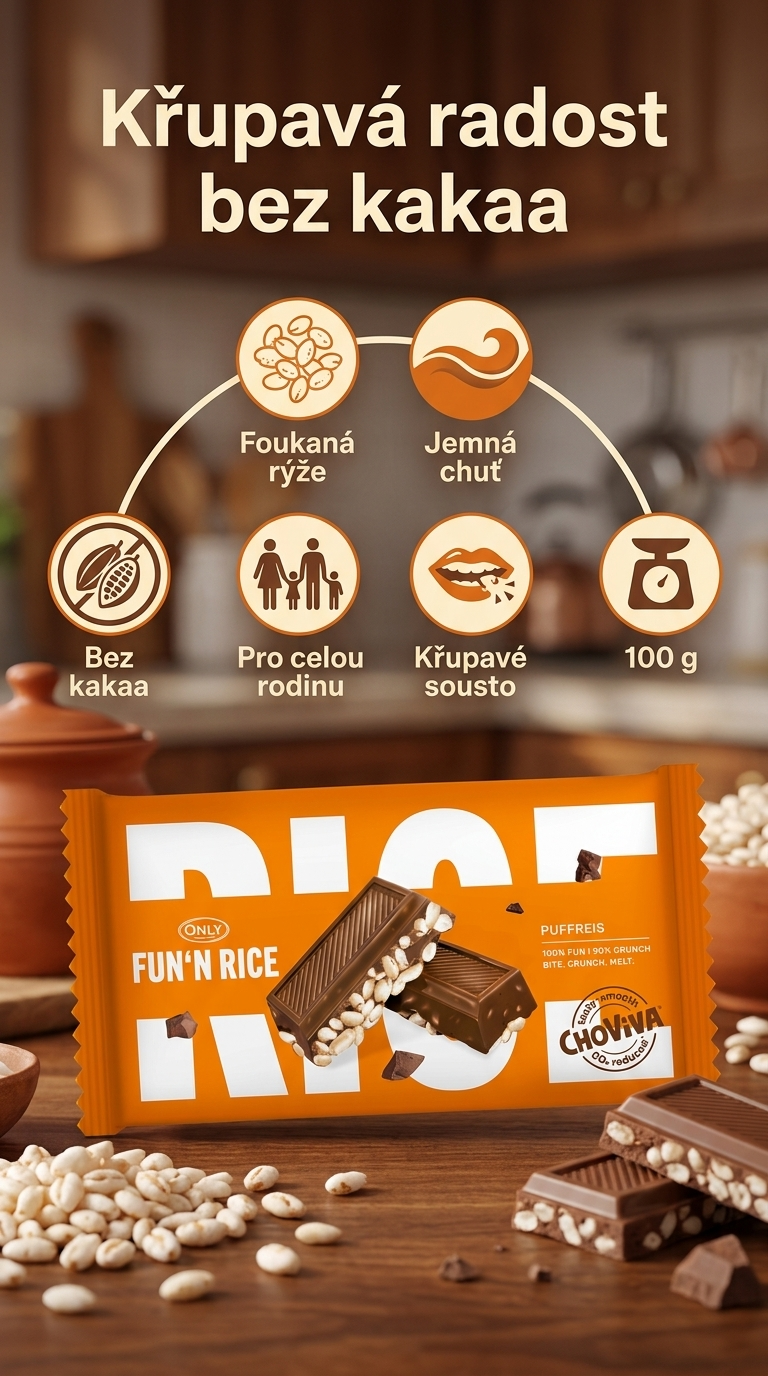 Only Fun'n Rice tyčinka bez kakaa - mobilní infografika