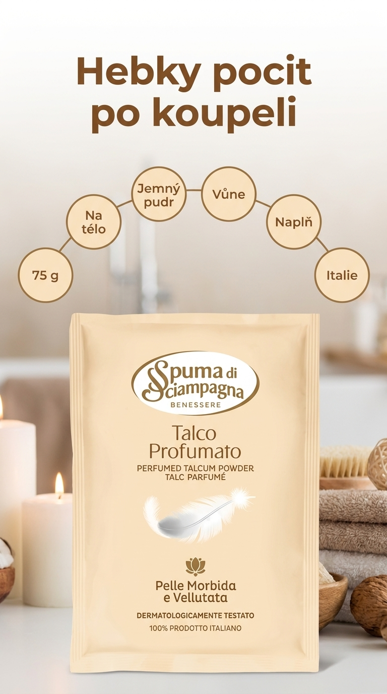 Spuma di Sciampagna tělový pudr - mobilní infografika