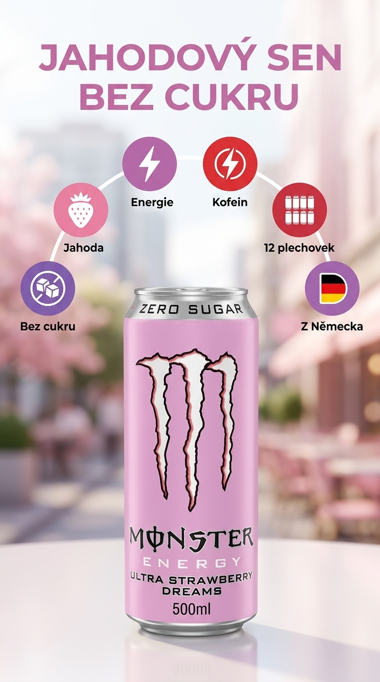 Monster Energy Ultra Strawberry Dreams - mobilní infografika