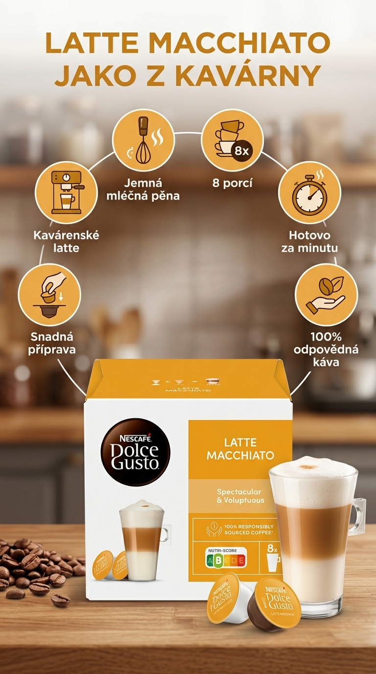 Nescafé Dolce Gusto Latte Macchiato - mobilní infografika