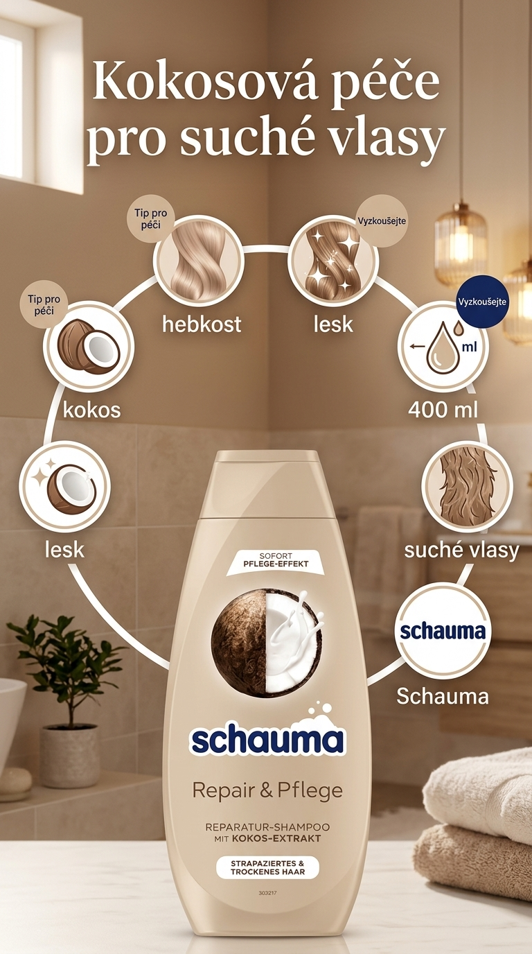 Schauma Repair & Pflege kokos - mobilní infografika