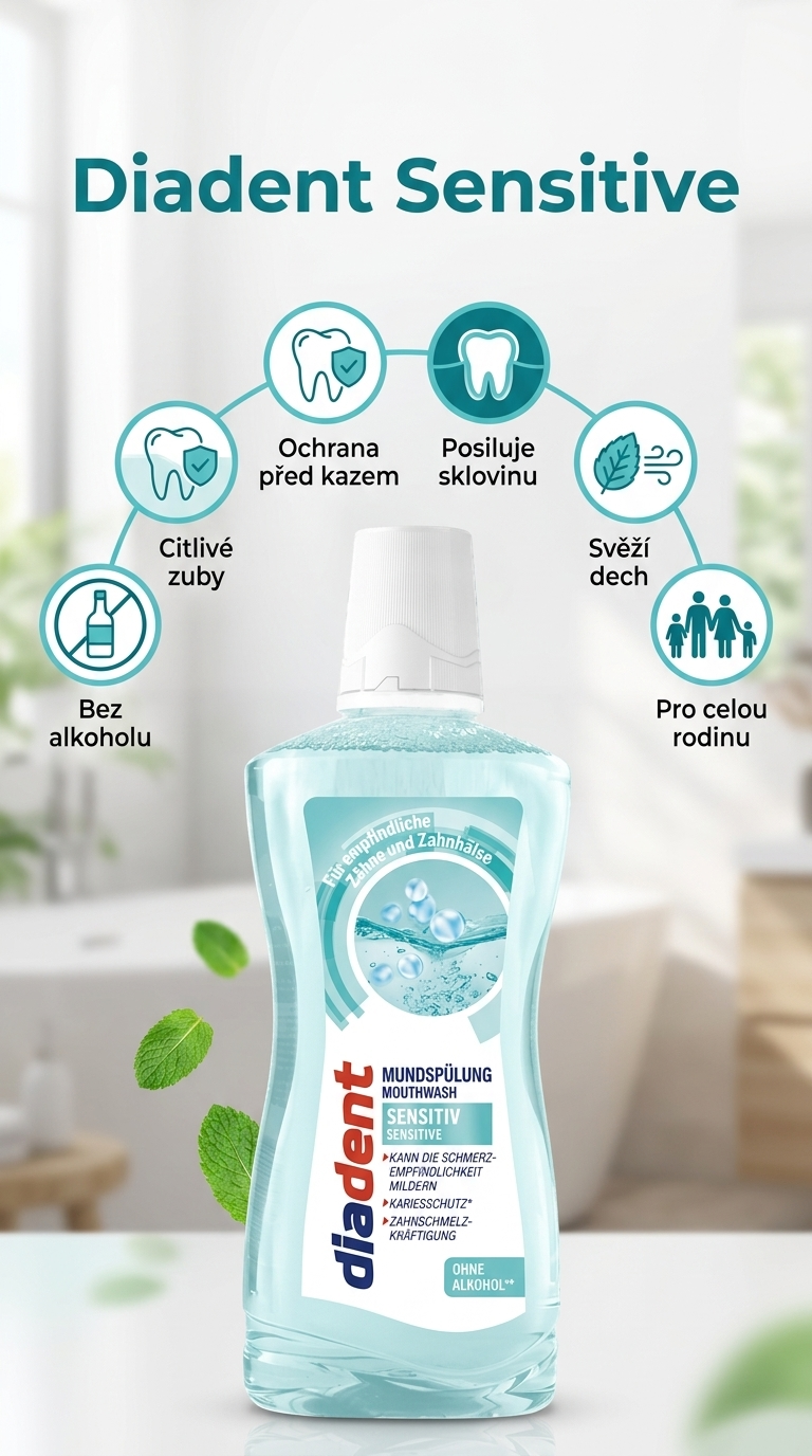 Diadent Sensitive ústní voda - mobilní infografika