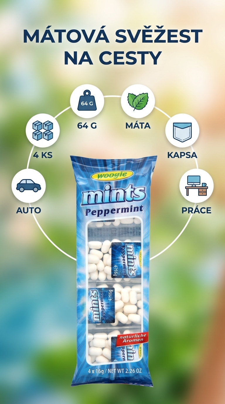 Woogie Peppermint mátové bonbony - mobilní infografika