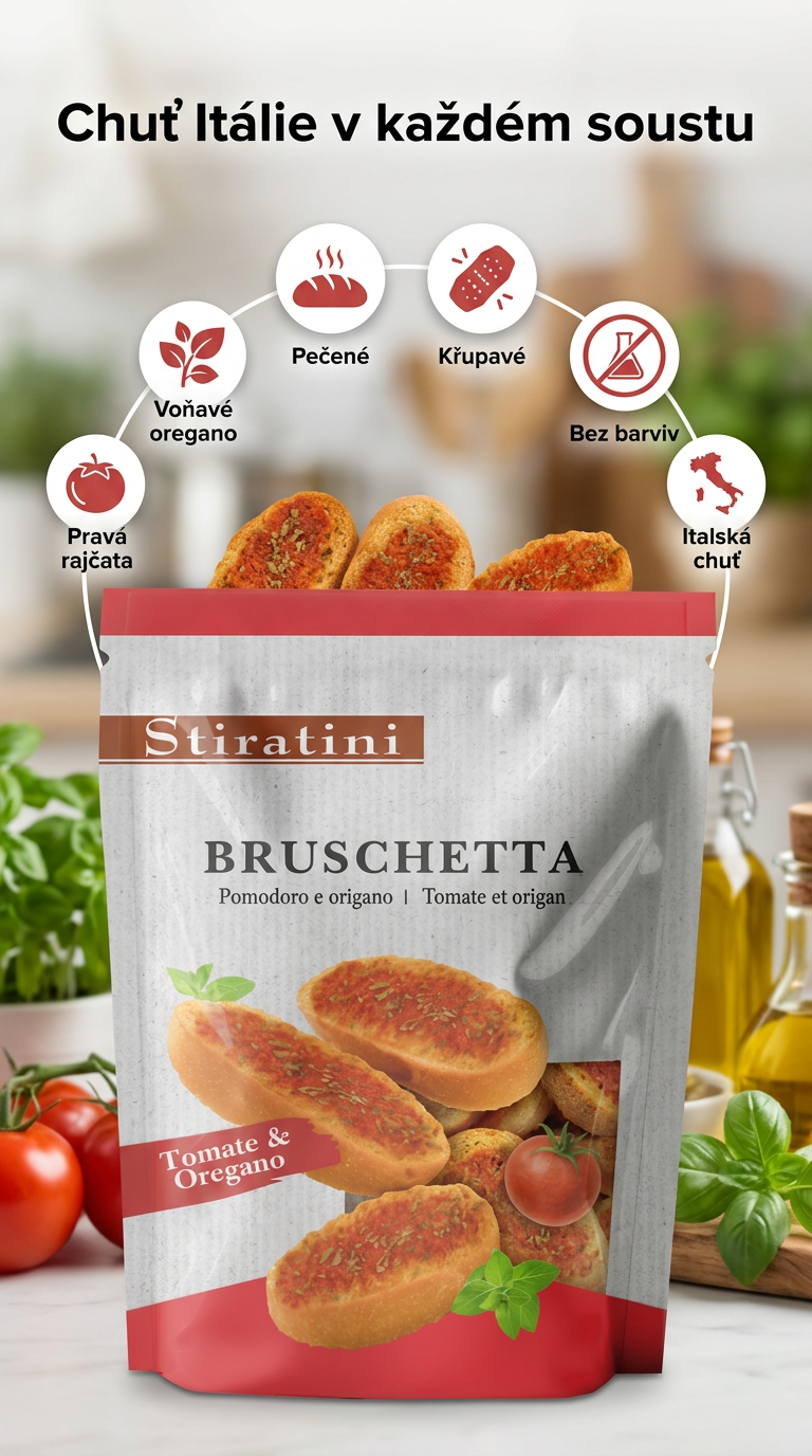Stiratini bruschette s rajčaty a oreganem - mobilní infografika
