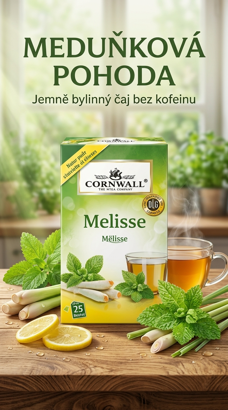 Cornwall bylinný čaj s meduňkou a citronovou trávou - lifestyle poster