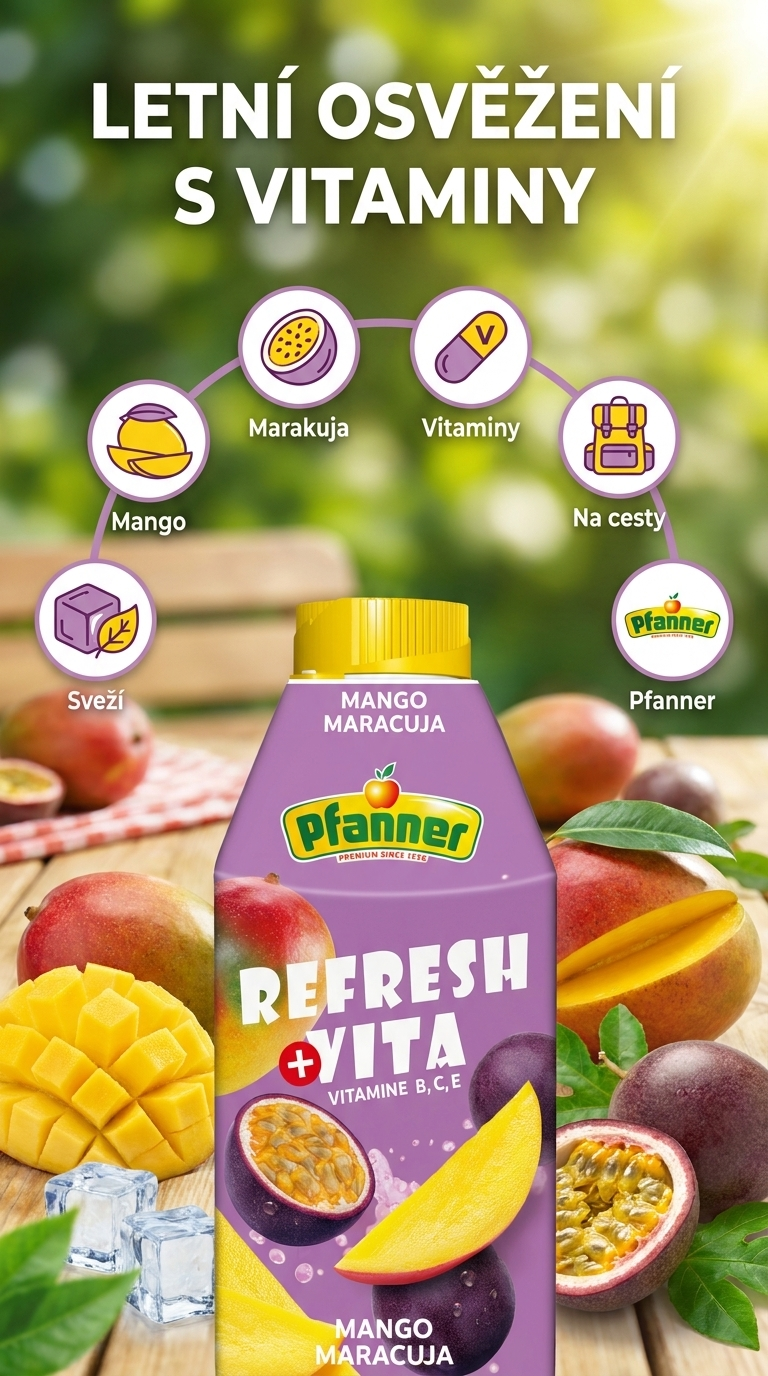 Pfanner Refresh Vita Mango a Marakuja - mobilní infografika