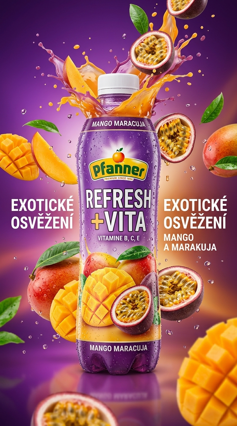 Pfanner Refresh Vita Mango a Marakuja - lifestyle plakát