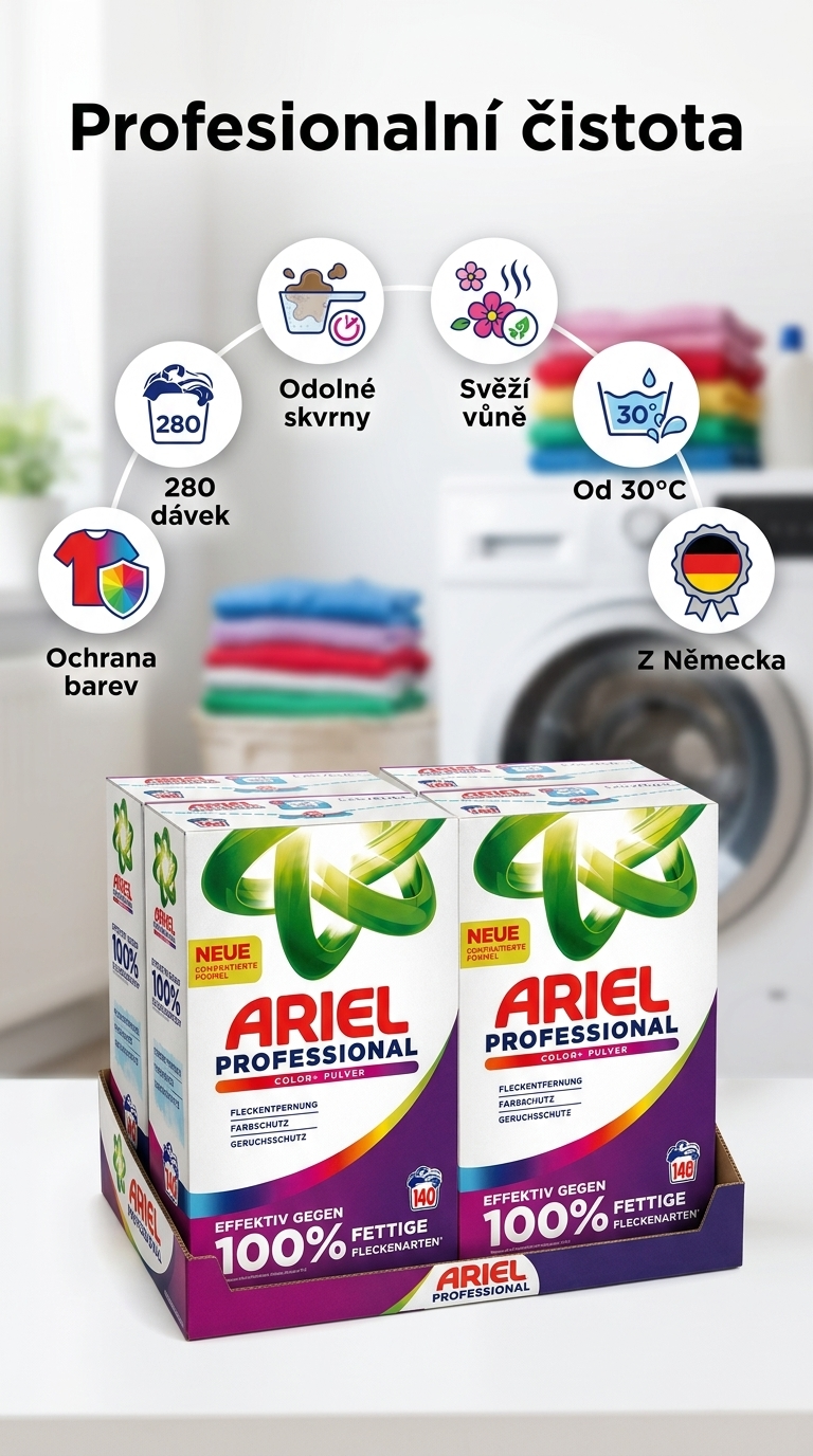 Ariel Professional prací prášek na barevné prádlo - mobilní infografika