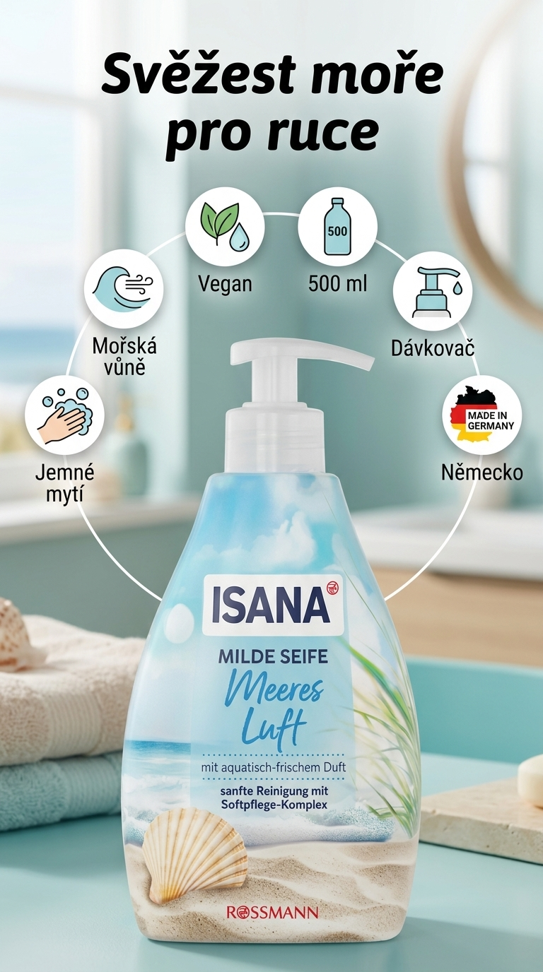 Isana jemné tekuté mýdlo s vůní mořského vzduchu 500 ml - mobilní infografika