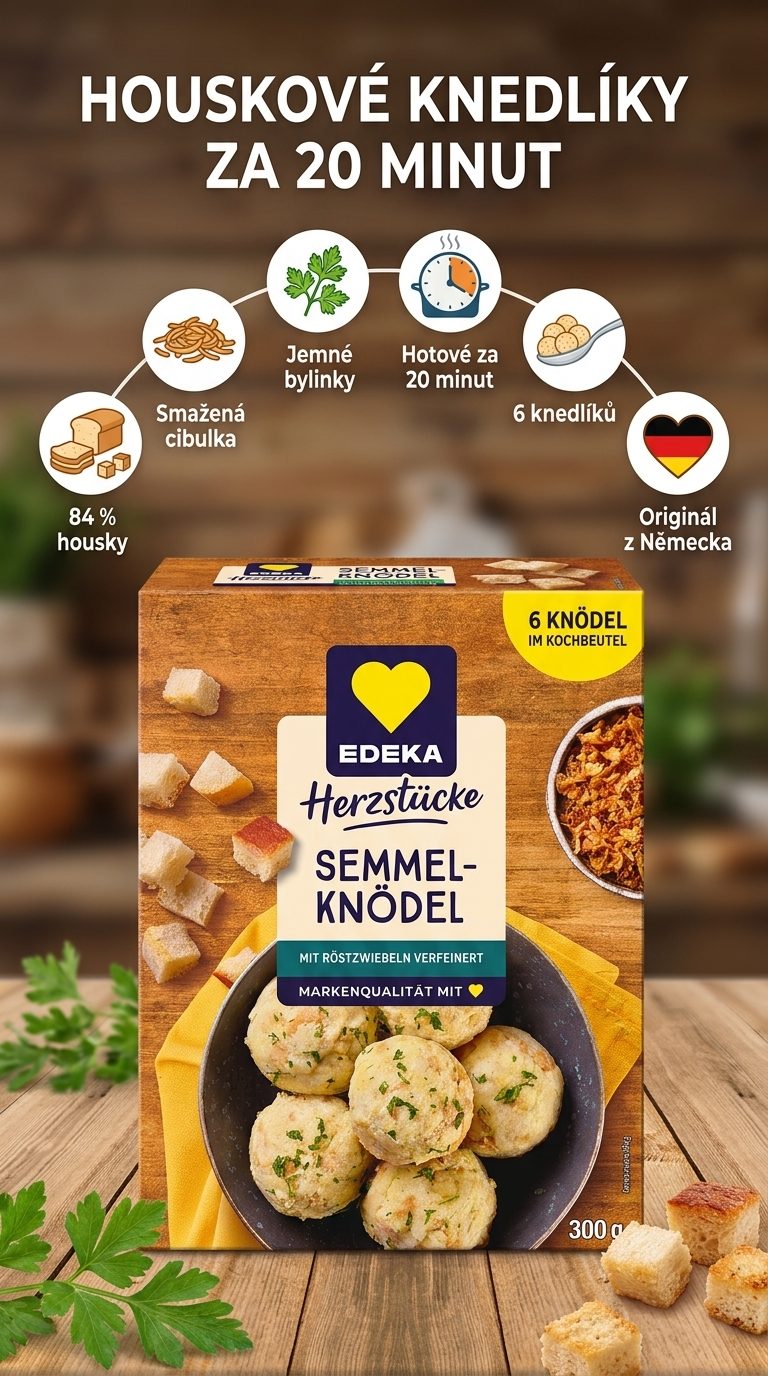 Edeka Herzstücke houskové knedlíky - mobilní infografika