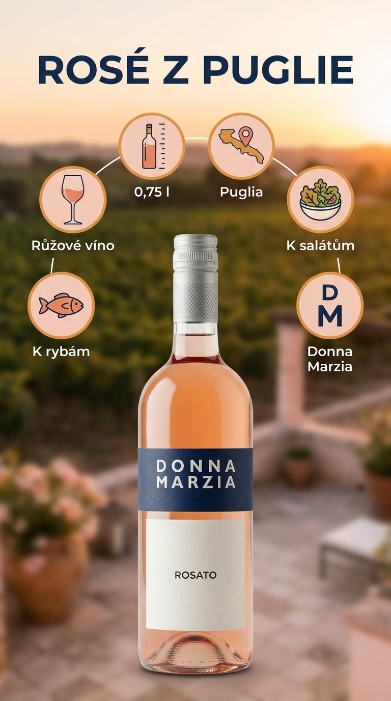 Donna Marzia Rosé růžové víno IGP Puglia 0,75 l - mobilní infografika
