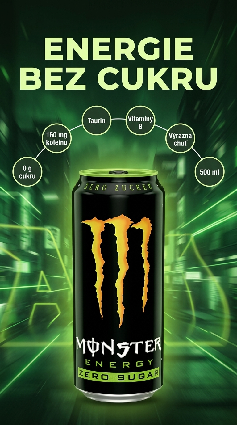 Monster Energy Green Zero Sugar 500 ml - mobilní infografika