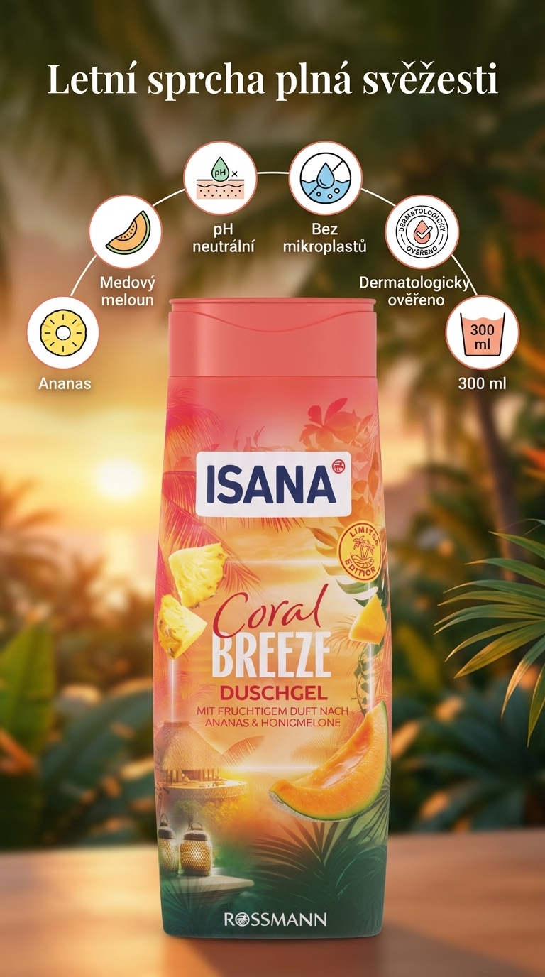 Isana sprchový gel Coral Breeze 300 ml - mobilní infografika