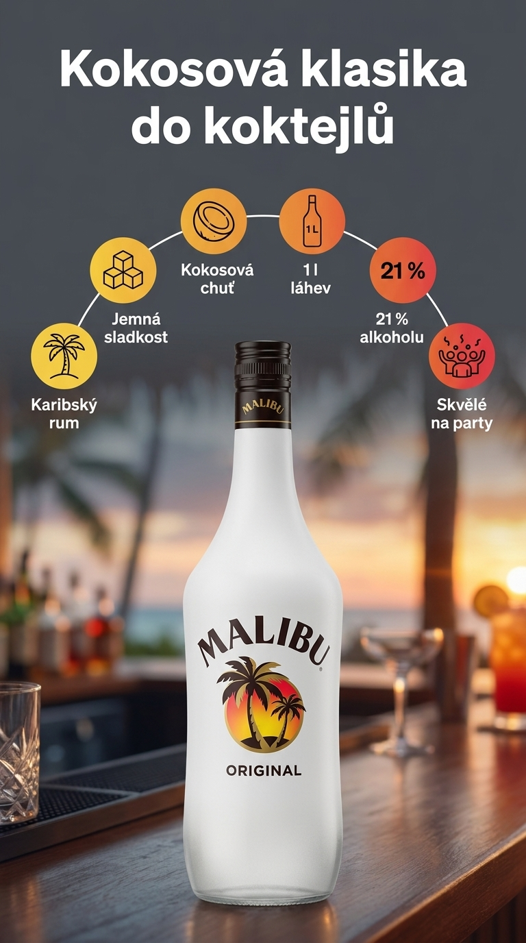 Malibu kokosový likér 21 % 1 l - mobilní infografika