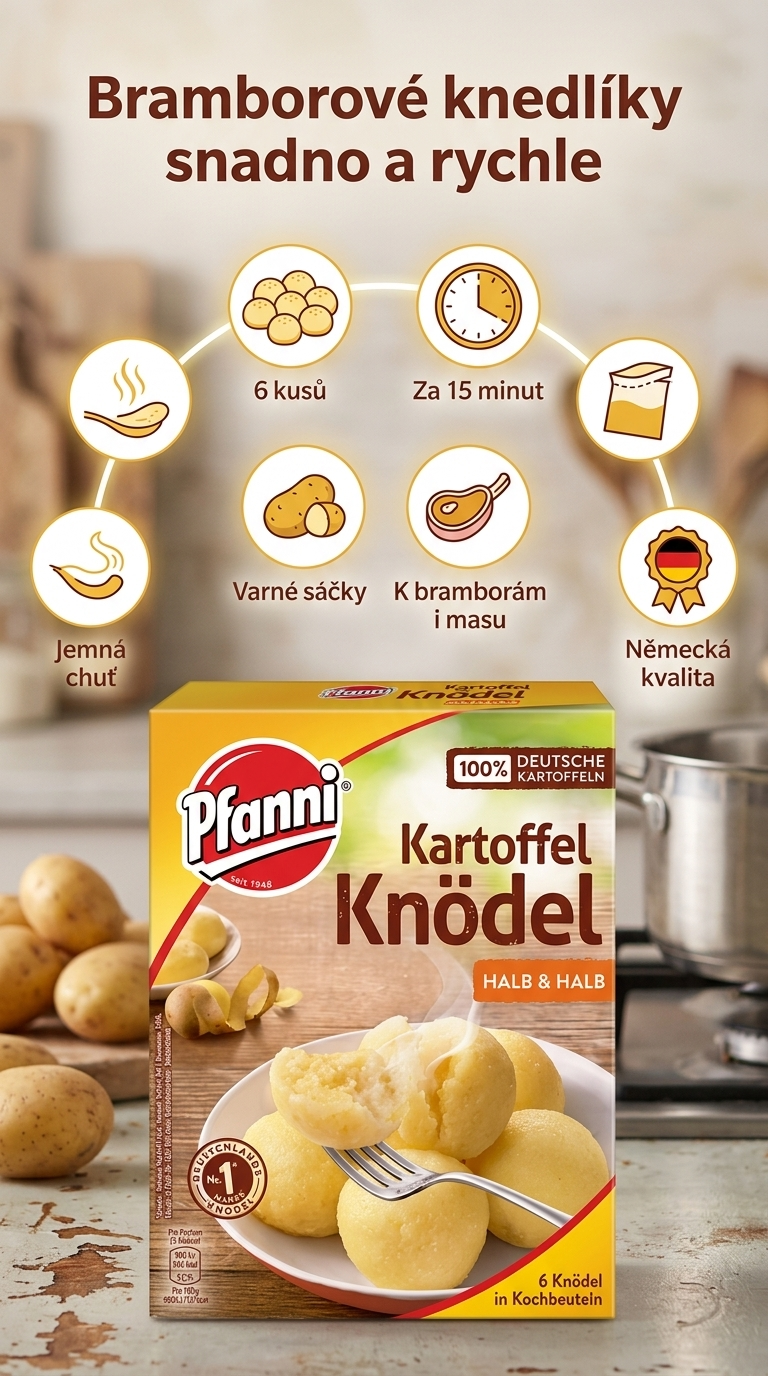 Pfanni bramborové knedlíky půl na půl 6 ks, 200 g - mobilní infografika