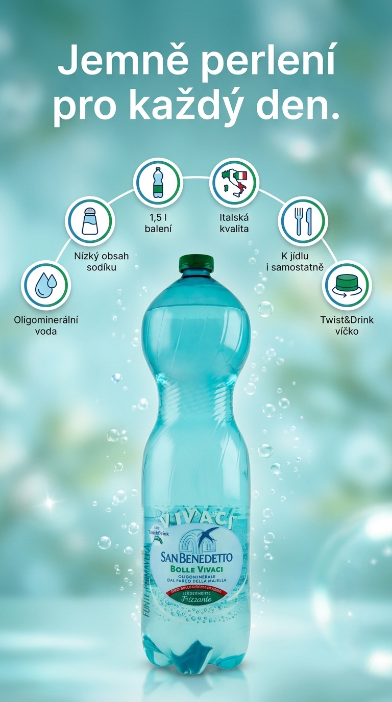 San Benedetto jemně perlivá oligominerální voda 1,5 l - mobilní infografika
