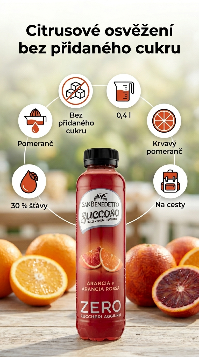 San Benedetto Succoso Zero pomeranč a krvavý pomeranč 0,4 l - mobilní infografika