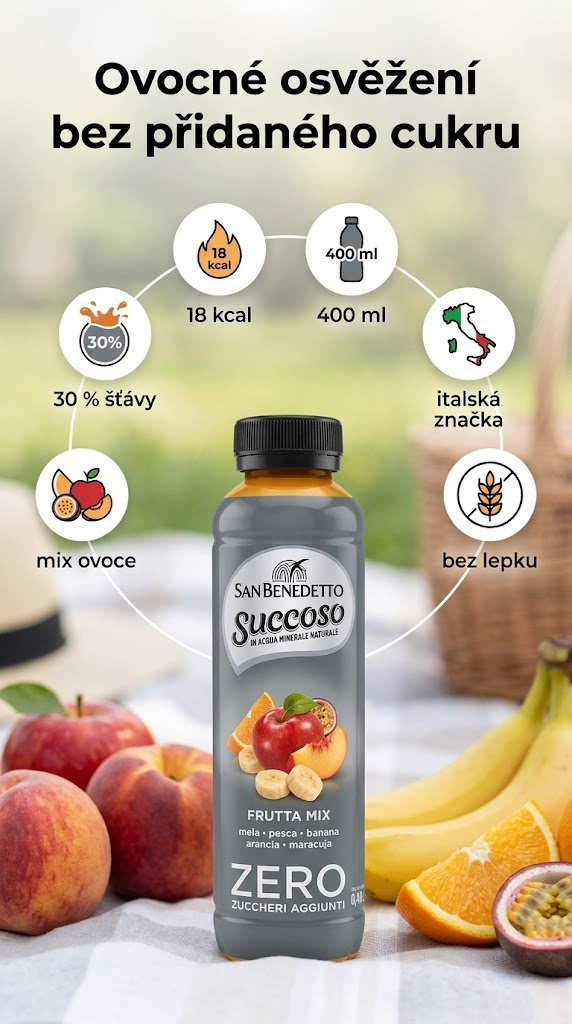 San Benedetto ovocný nápoj Succoso Fruit Mix Zero 0,4 l - mobilní infografika