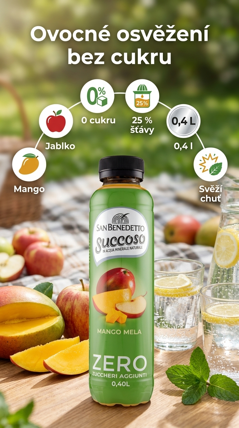 San Benedetto Succoso Mango Mela Zero 0,4 l - mobilní infografika