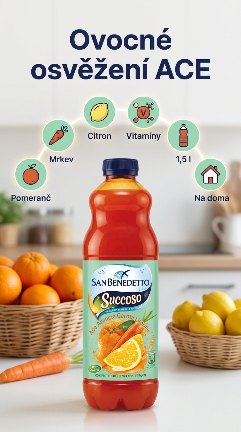 San Benedetto ovocný nápoj Succoso ACE pomeranč, mrkev a citron 1,5 l - mobilní infografika