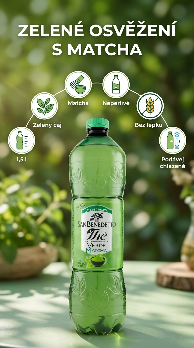 San Benedetto ledový zelený čaj Matcha 1,5 l - mobilní infografika