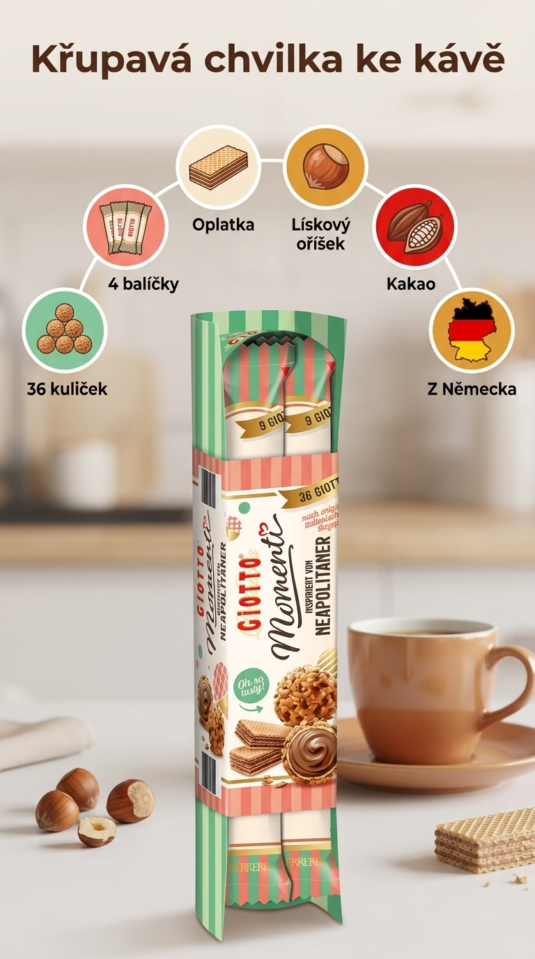 Giotto Momenti neapolské oplatkové kuličky 4x9 ks, 154 g - mobilní infografika