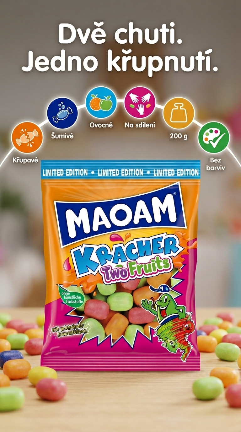 Maoam Kracher Two Fruits 200 g - mobilní infografika