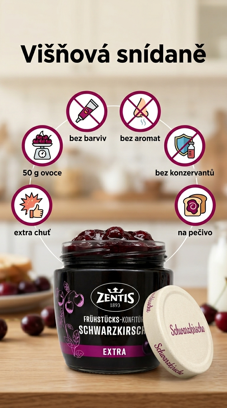Zentis višňový džem Extra 340 g - mobilní infografika