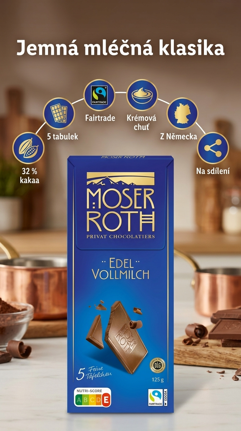 Moser Roth mléčná čokoláda 125 g - mobilní infografika