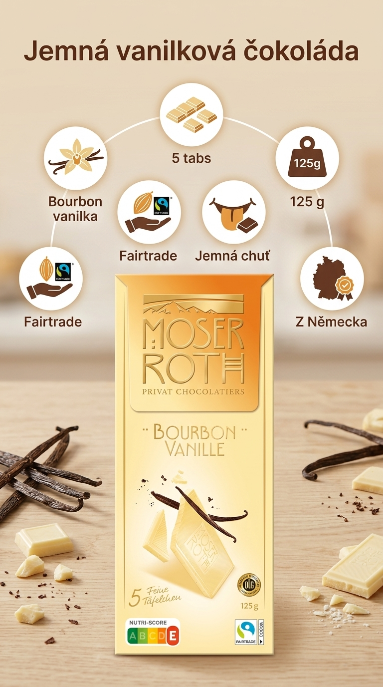 Moser Roth bílá čokoláda s Bourbon vanilkou 125 g - mobilní infografika
