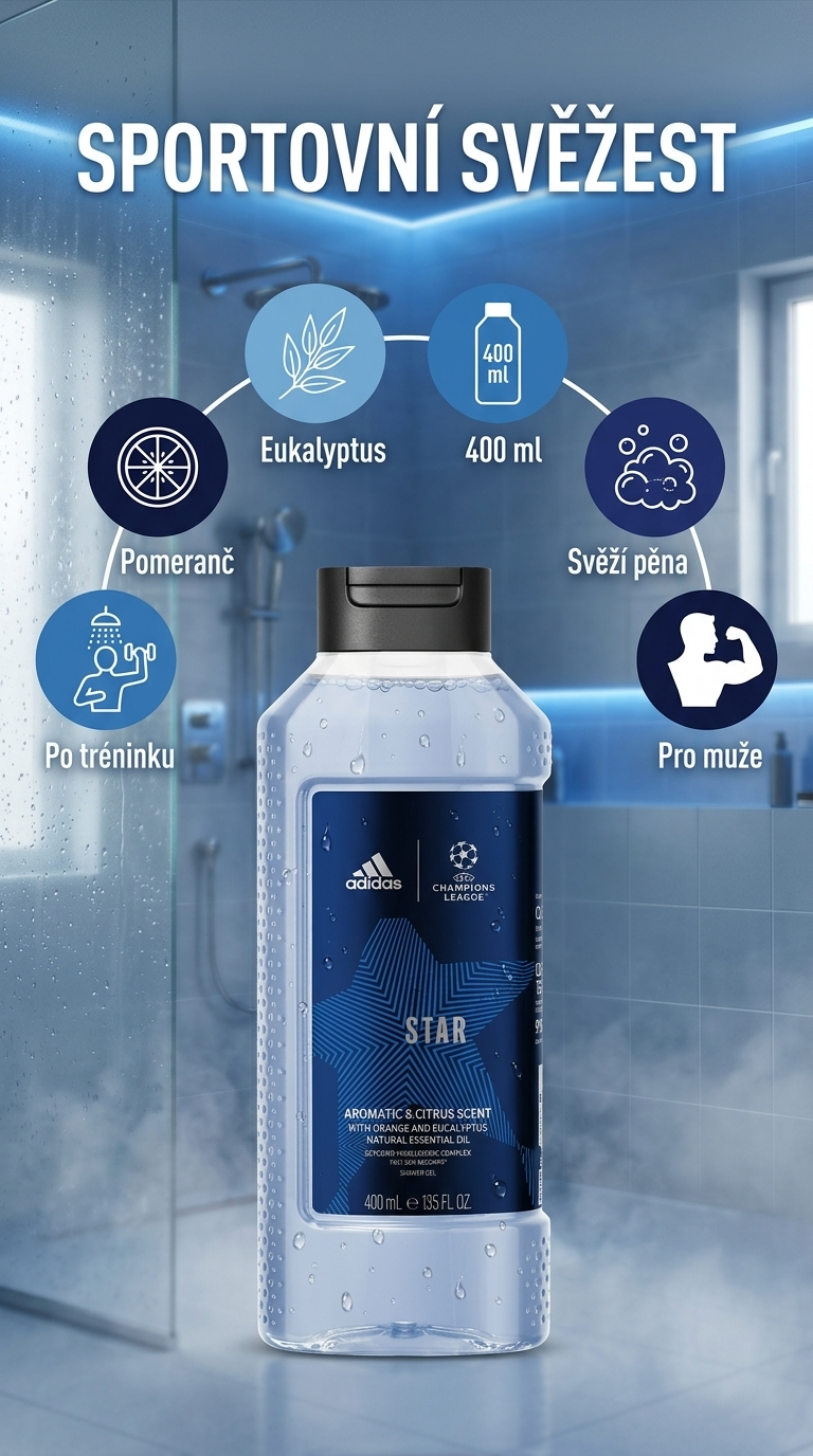 Adidas UEFA Champions League Star pánský sprchový gel 400 ml - mobilní infografika