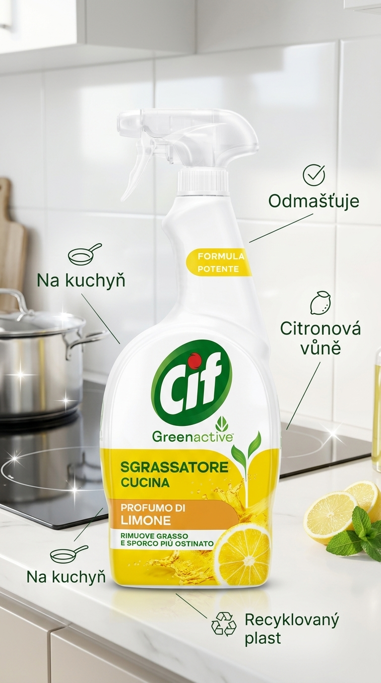 Cif Greenactive kuchyňský odmašťovač s citronovou vůní 650 ml - lifestyle poster