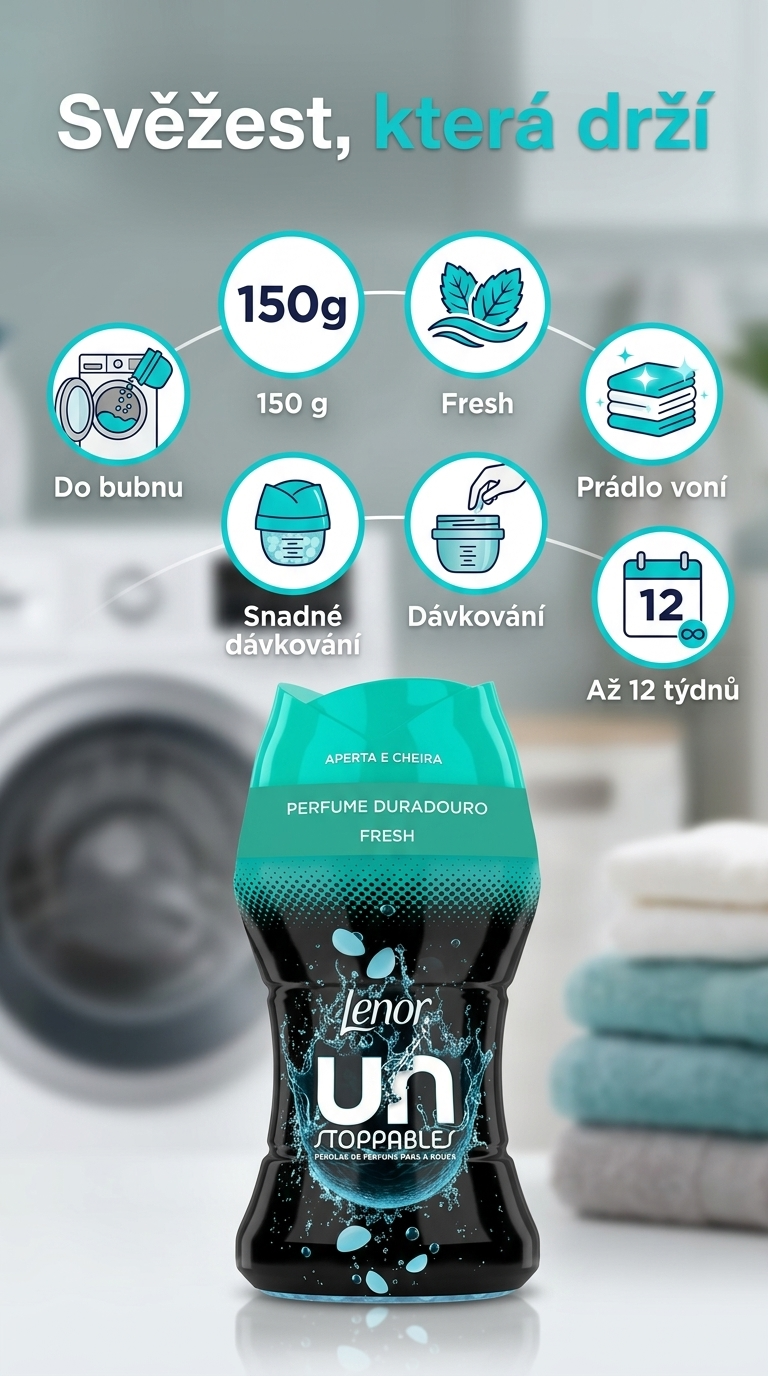 Lenor Unstoppables Fresh vonné perličky na praní 150 g - mobilní infografika