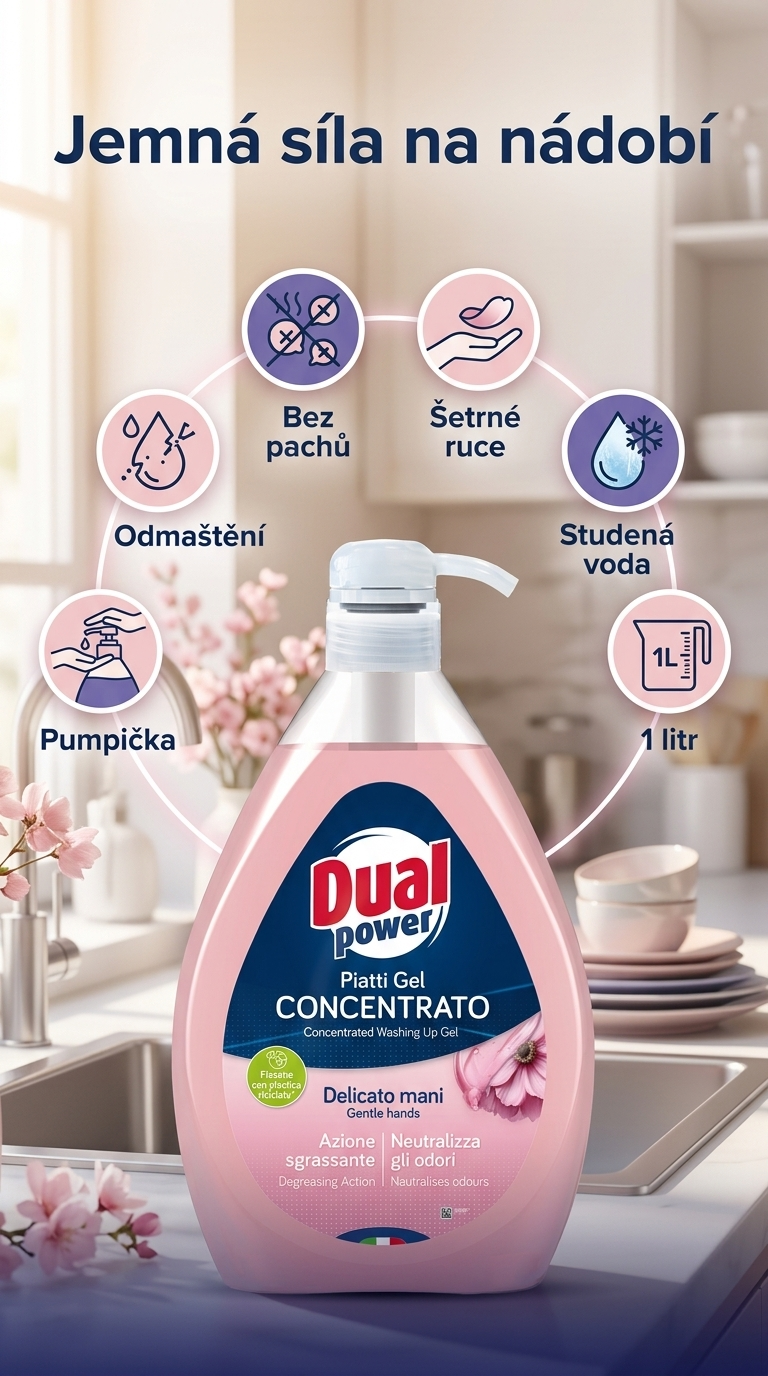 Dual Power koncentrovaný gel na nádobí šetrný k rukám 1 l - mobilní infografika