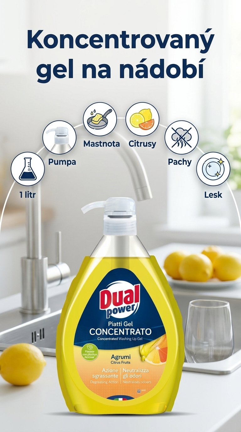 Dual Power koncentrovaný gel na mytí nádobí Agrumi 1 l - mobilní infografika