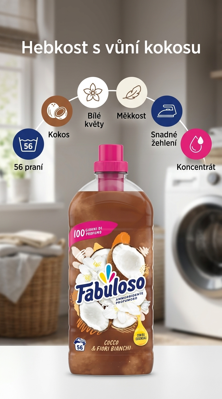 Fabuloso koncentrovaná aviváž kokos a bílé květy 1,25 l, 56 praní - mobilní infografika